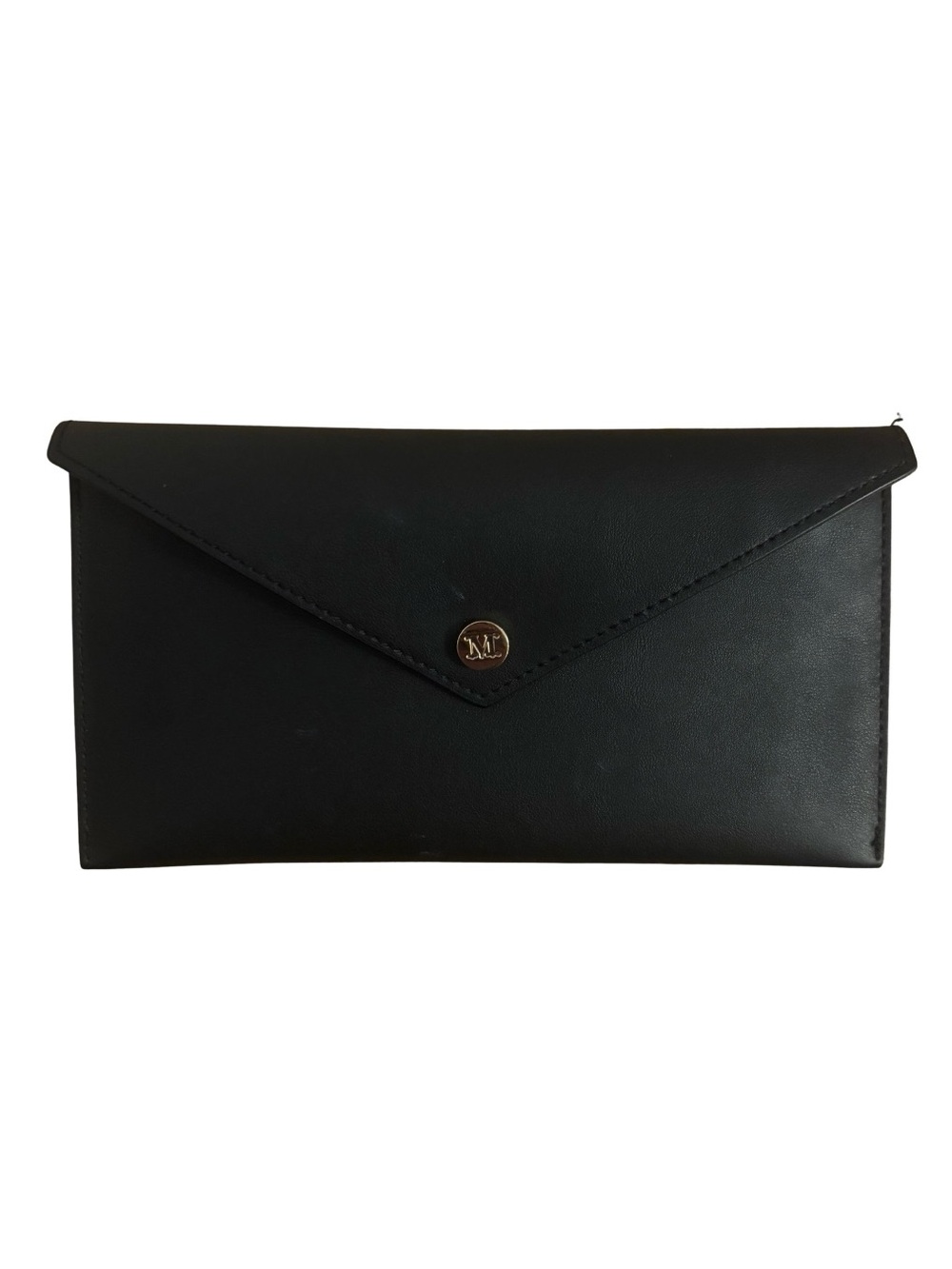 Max Mara Black Leather Envelope Wallet with Gold Accent
